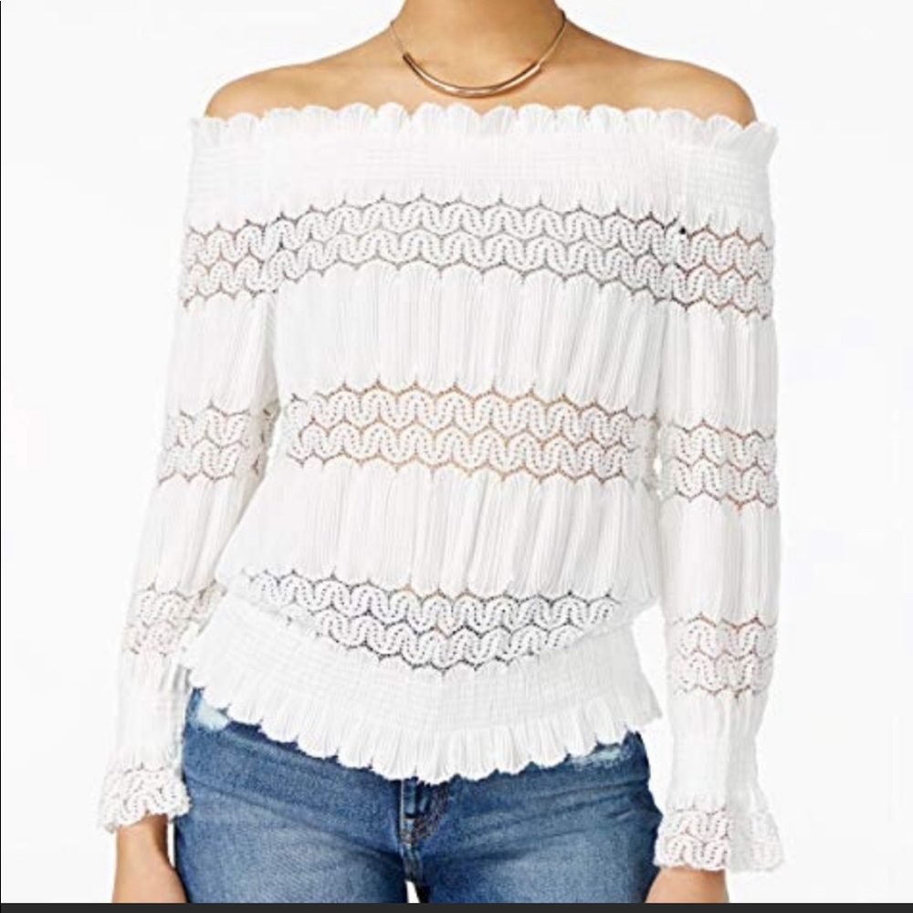 {J.O.A Los Angeles} White Off the Should Lace Top